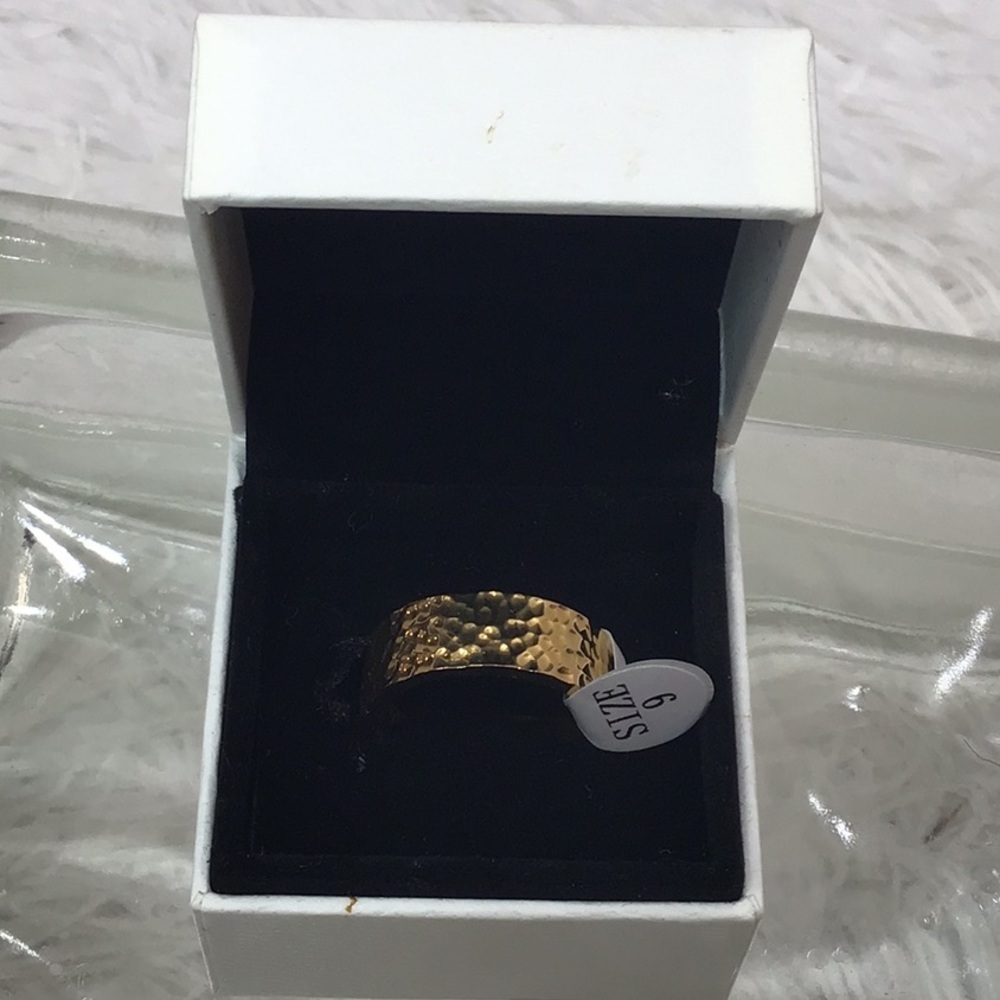 Titanium band gold color hammered finish 9